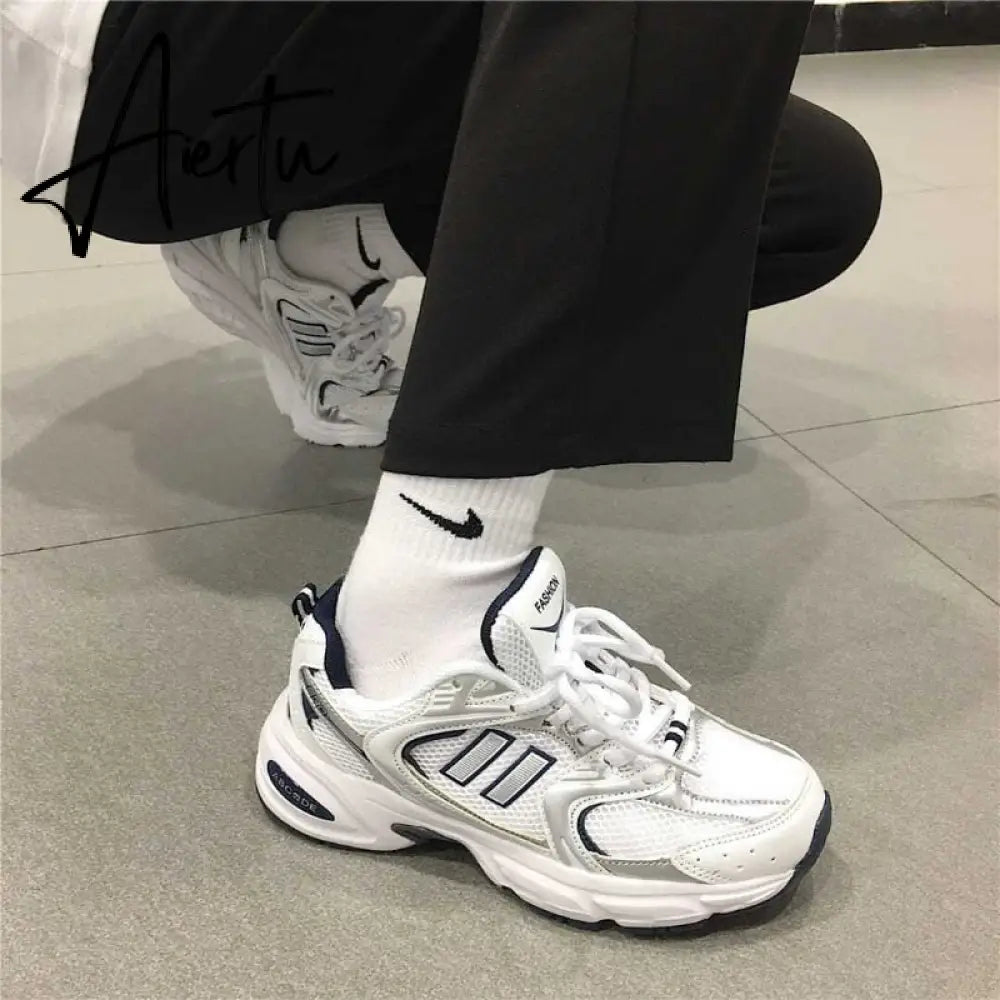 Casual Women's Sports Shoes White Platform Lace Up Sneakers Jogging Mesh Tennis Female Comfortable Dad Shoes Runnig Aiertu