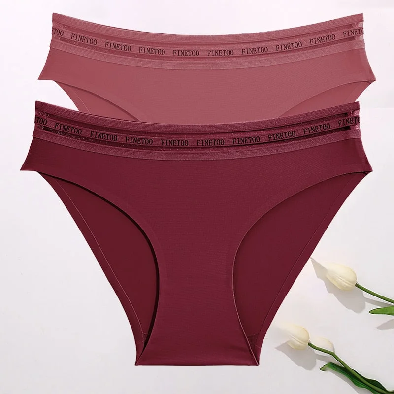 FINETOO 2PCS/Set Women Seamless Panties Lingerie Letter Underpant Ladies 7 Solid Colors L-XXL Woman Sexy Panty Briefs Underwear