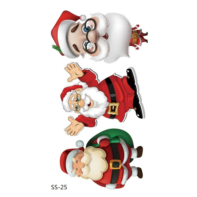 Christmas Tattoo Stickers Santa Claus Temporary Fake Tattoos Paste on Face Arm Leg for Children Body Art Sticker