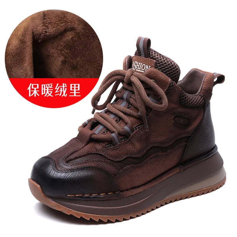 Yyvonne Layer Of Cowhick Retro Thick-Soled Casual Shoes Autumn New Set Of High-Shoe Shoes Soft Soles Short Boots