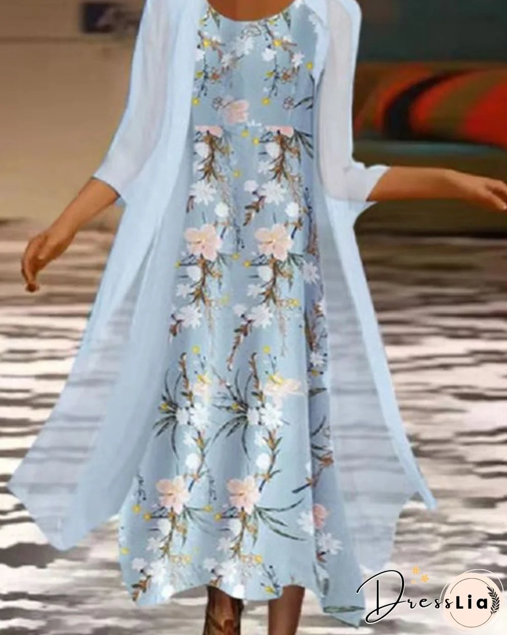 Two-piece Casual Crew Neck Printed Maxi Dress S-3XL