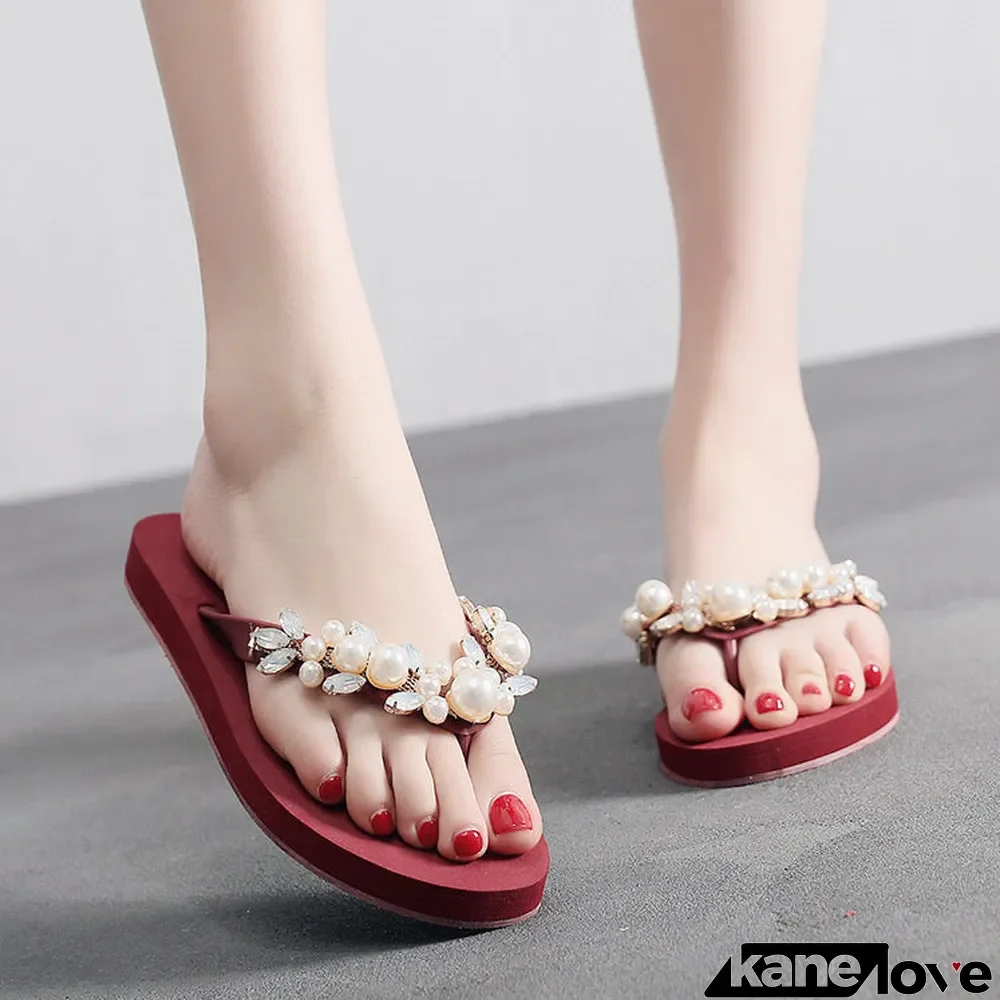 Women's Pearl Rhinestone Flip Flops