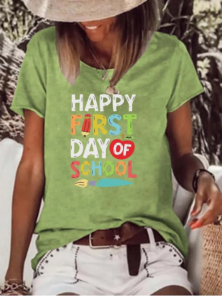 Happy First Day Of School Raw Hem Tee