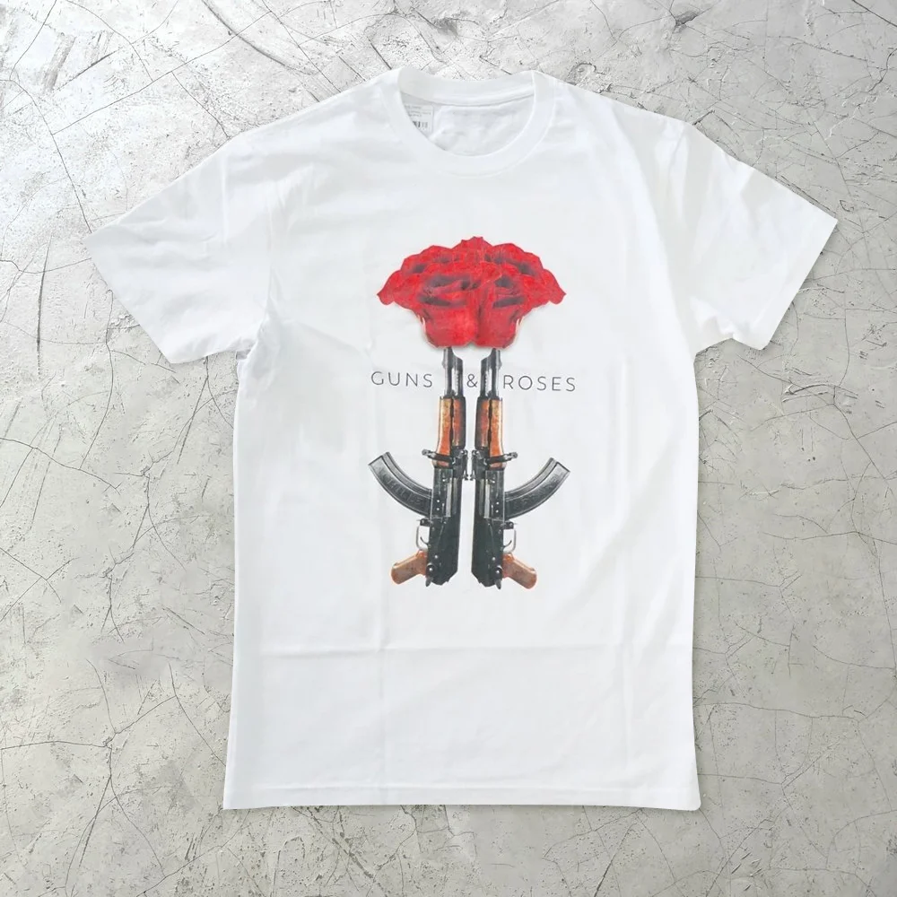  Personalized rose and gun print T-shirt men