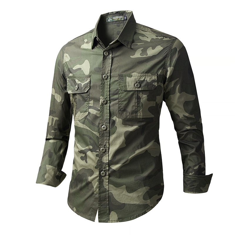 Mens Spring Autumn Print Shirts Mens Outdoor Casual Camo Long Sleeve Shirts Hiking Camping Army Tactical Cargo T-Shirts 5XL