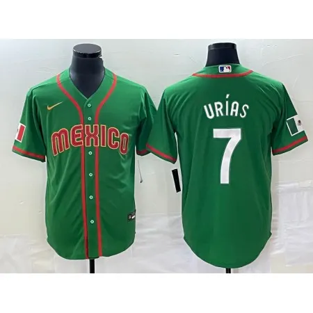 Men's Mexico Baseball #7 Julio Urias 2023 Green World Baseball With Patch Classic Stitched Jersey ASLD