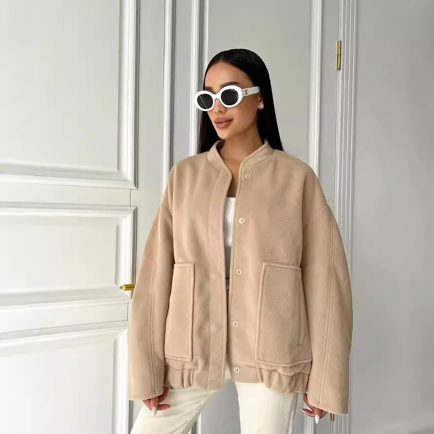 Nigikala Nigikala Years Of Autumn And Winter New Loose Leisure Collar Big Pocket Solid Women's Coat