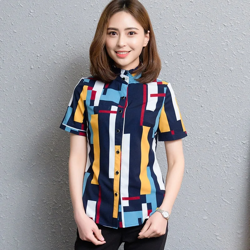 2021 Summer New Fashion Women's Short Sleeve Shirts Casual Plus Size Fresh Style Print Tops Chiffon Blouse Lady Clothes Blusas