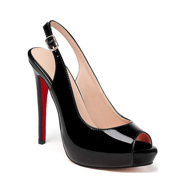 120mm Red Bottom Strap Slingback Sandals Peep Toe Platform Stilettos Patent Heels-MERUMOTE