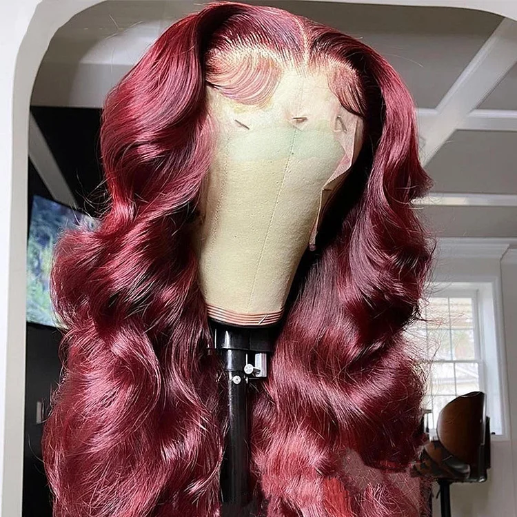 Burgendy Color Peruvian Body Wave Lace Front Human Hair Wigs
