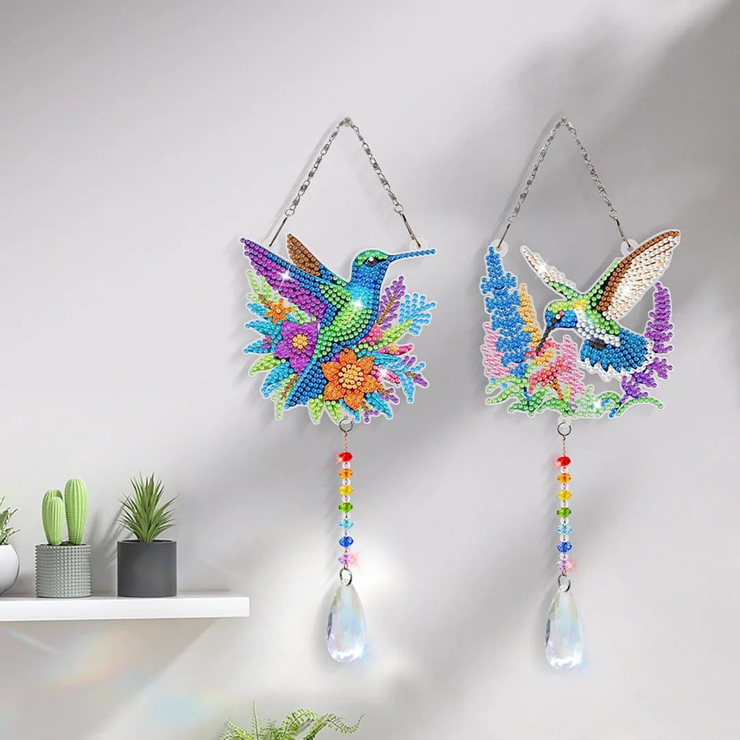 2Pcs Hummingbird DIY Double-Sided Diamond Painting Hanging Kits Diamond Painting Suncatcher Craft Kit for Home Garden Wall Decor Gift
