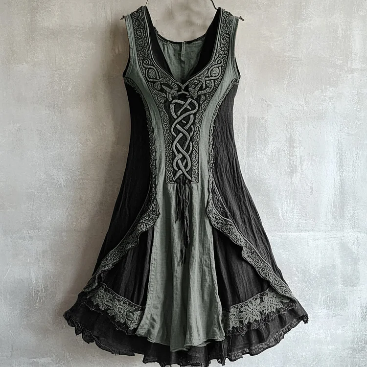 VChics Viking Tribal Celtic Knot Lace Art Linen Tank Dress
