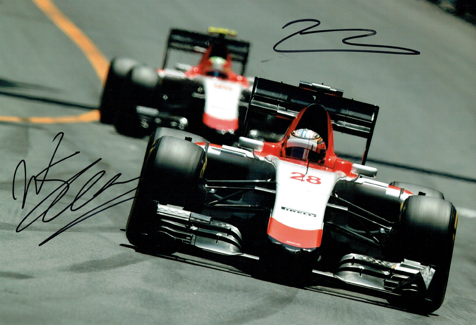 Roberto MERHI & Will STEVENS SIGNED Photo Poster painting Autograph Manor Marussia F1 AFTAL COA