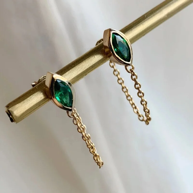Gorgeous Gold Color Green Stone Earrings Women Extra Long Chain Dangle Wedding Engagement Earrings Cubic Zirconia Jewelry