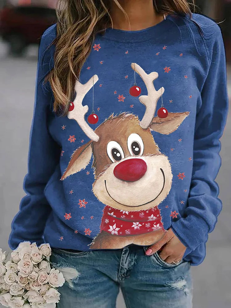 Christmas Reindeer Print Sweatshirt