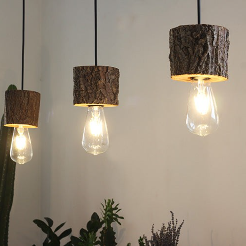 Creative Handmade Resin Wood Look Shade Pendant Light For Living Room