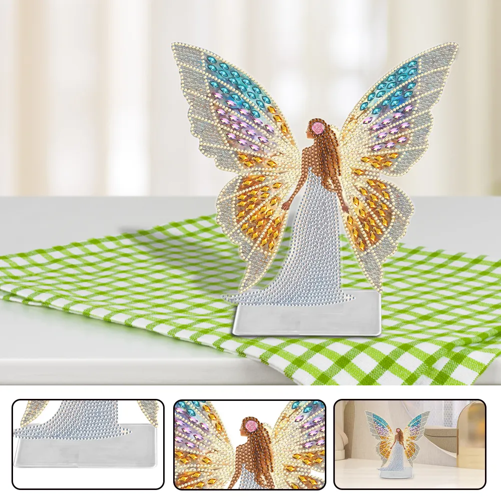 DIY Butterfly Girl Special Shape Acrylic Desktop Diamond Art Kits for Home Office Decor