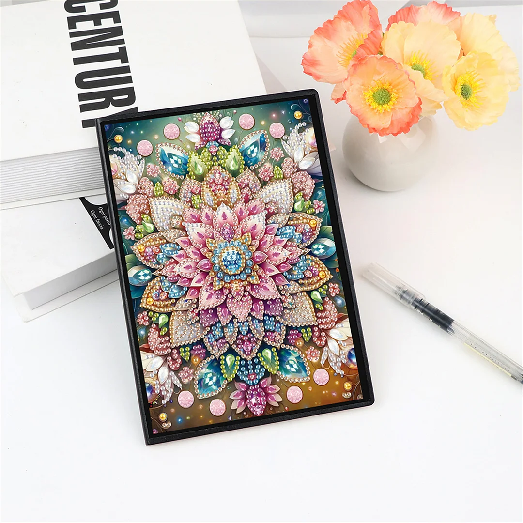 2pcs Flowers Partial DIY 50 Pages A5 Diamond Painting Notebook for Study Home