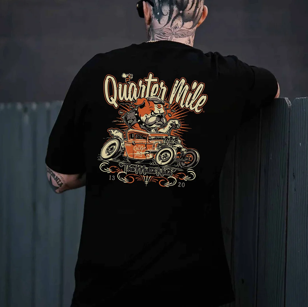QUARTER MILE Hound&Classic Car Print Men's T-shirt