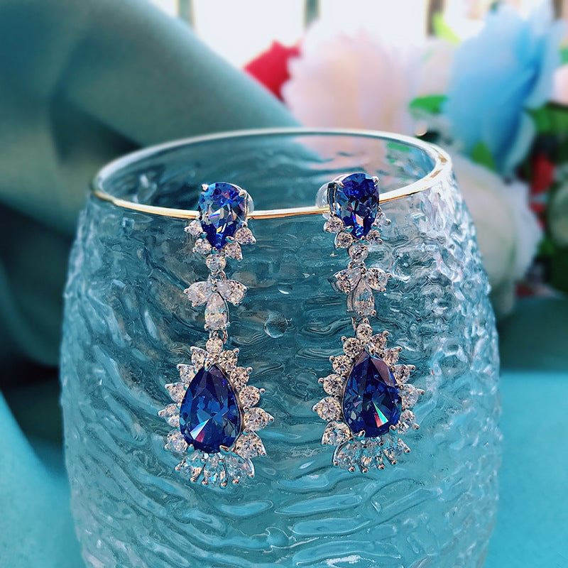 Banquet Sapphire Earrings/Pear Brilliant Cut Gemstone/Blue/Silver shopify LILYELF