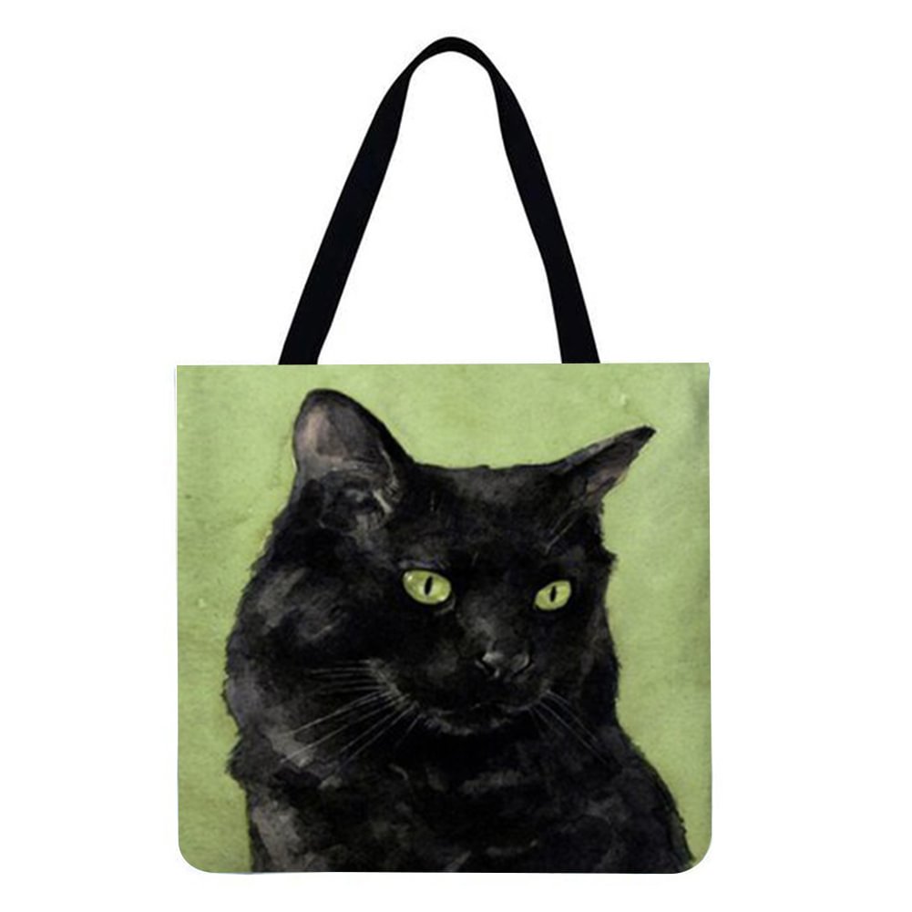 Linen Tote Bag-Black cat
