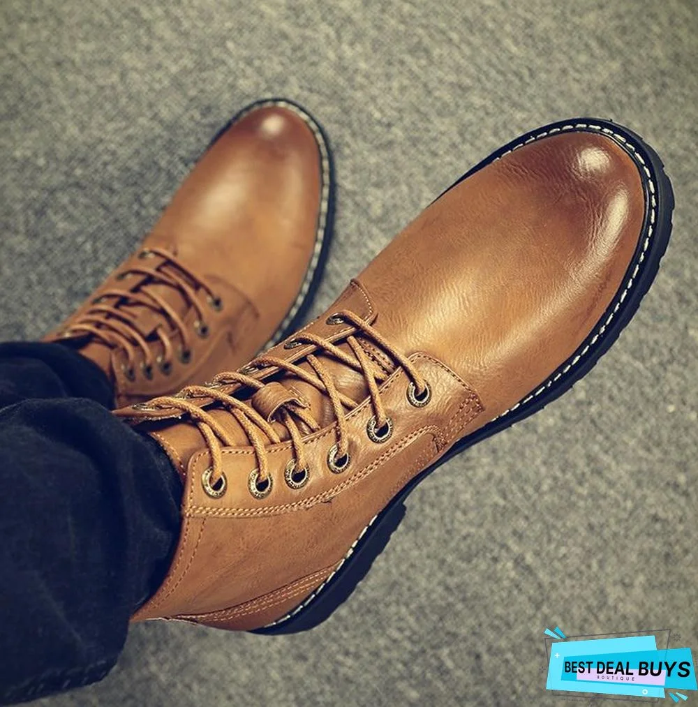 Men Genuine Leather Winter Snow Fashion Boots Pointed Toe Mid-Calf Boots For Men Ankle Non-Slip Shoes