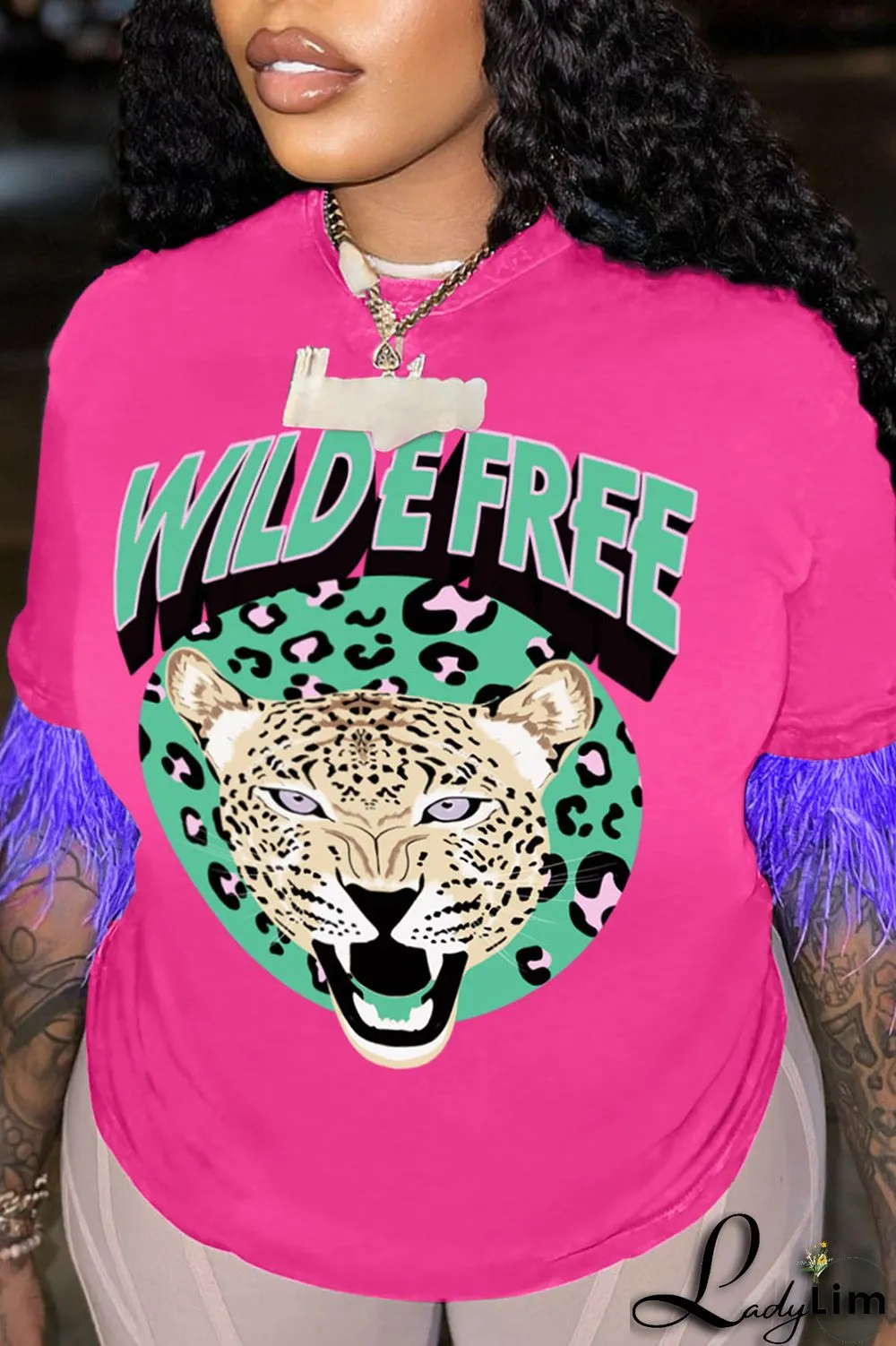 Light Purple Casual Street Print Tassel Patchwork O Neck T-Shirts