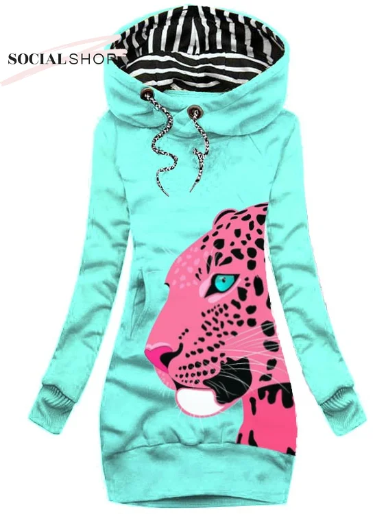 Relaxed Leopard Print Hooded Sweatshirt socialshop