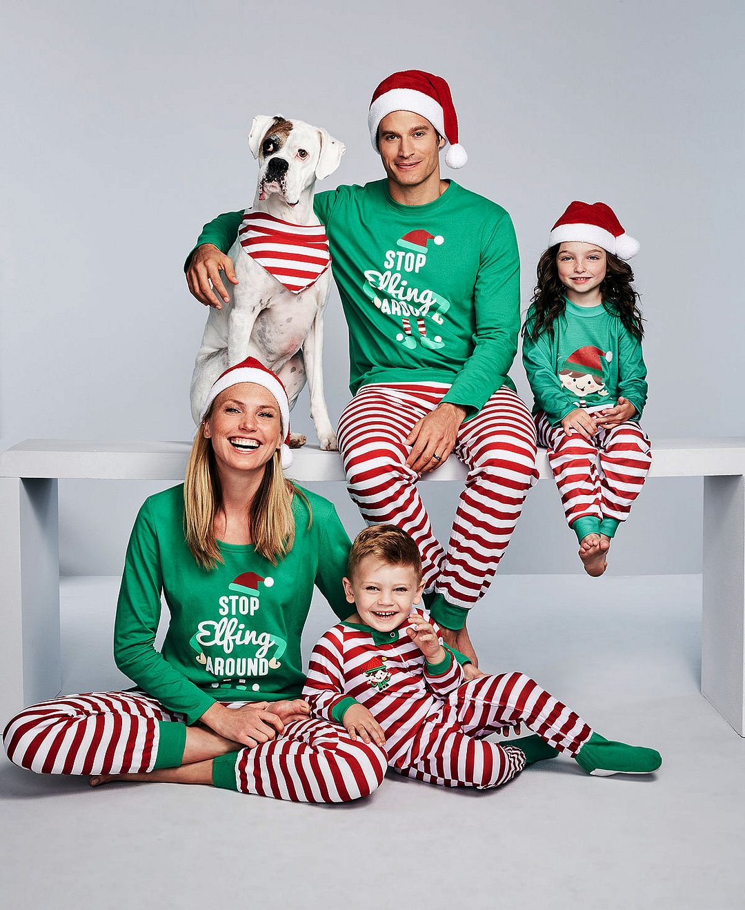 Christmas ELF Print Striped Family Matching Pajamas Set 2021、、sdecorshop