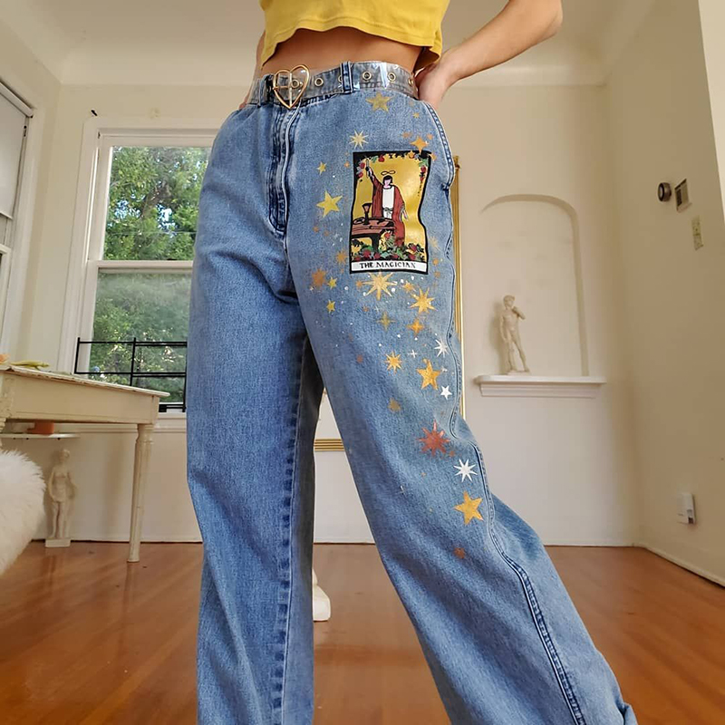 patterned jeans