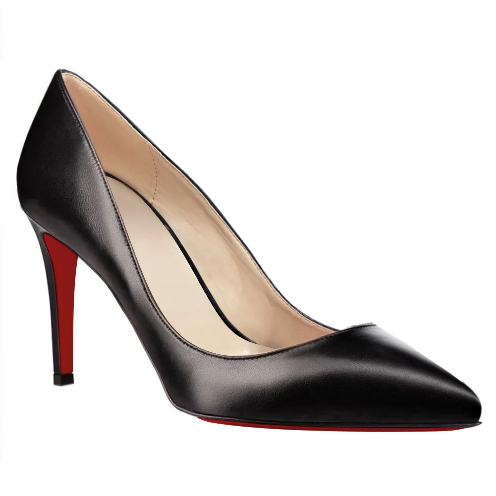 90mm Middle Heels Pointy Toe Red Soles Pumps-vocosishoes