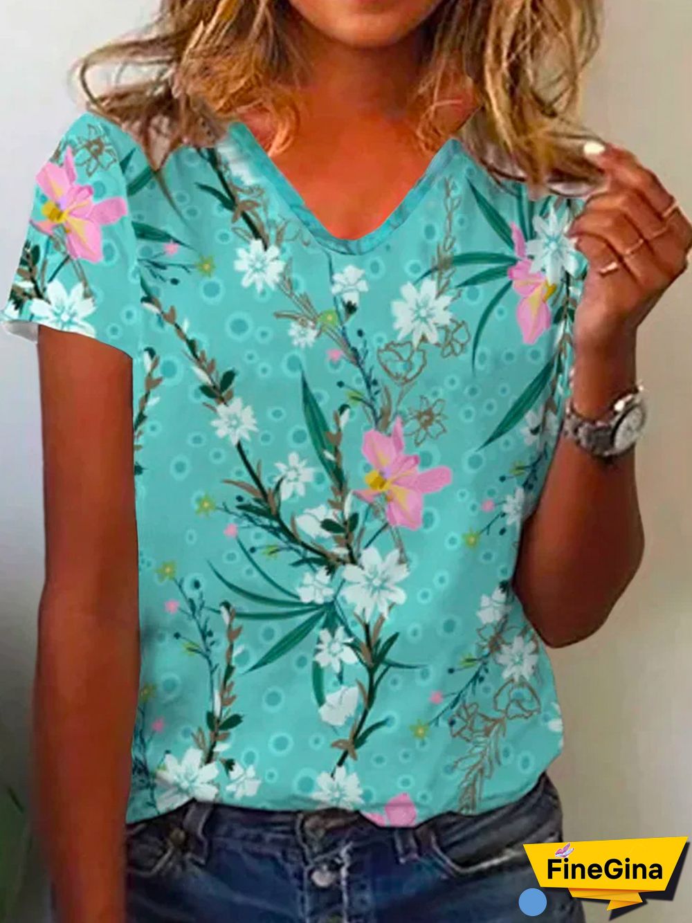 Loosen V Neck Short Sleeve T-Shirt