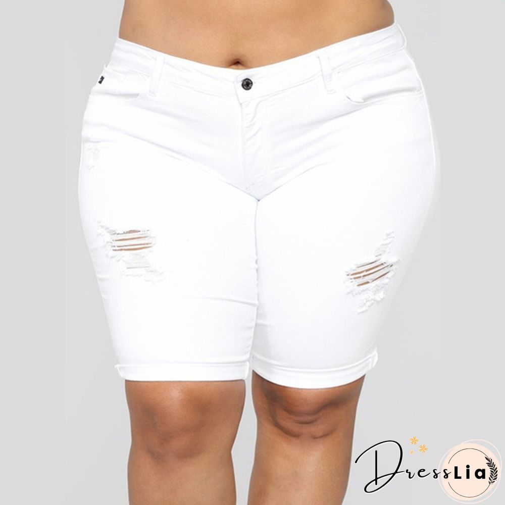 Women Ladies Fashion Shorts Ripped Skinny Jean Print Plus Size Leggings Denim Pants