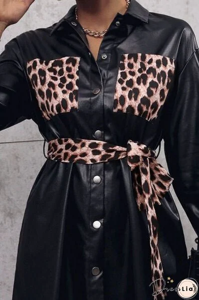 Tied Leopard Snap Down Trench Coat