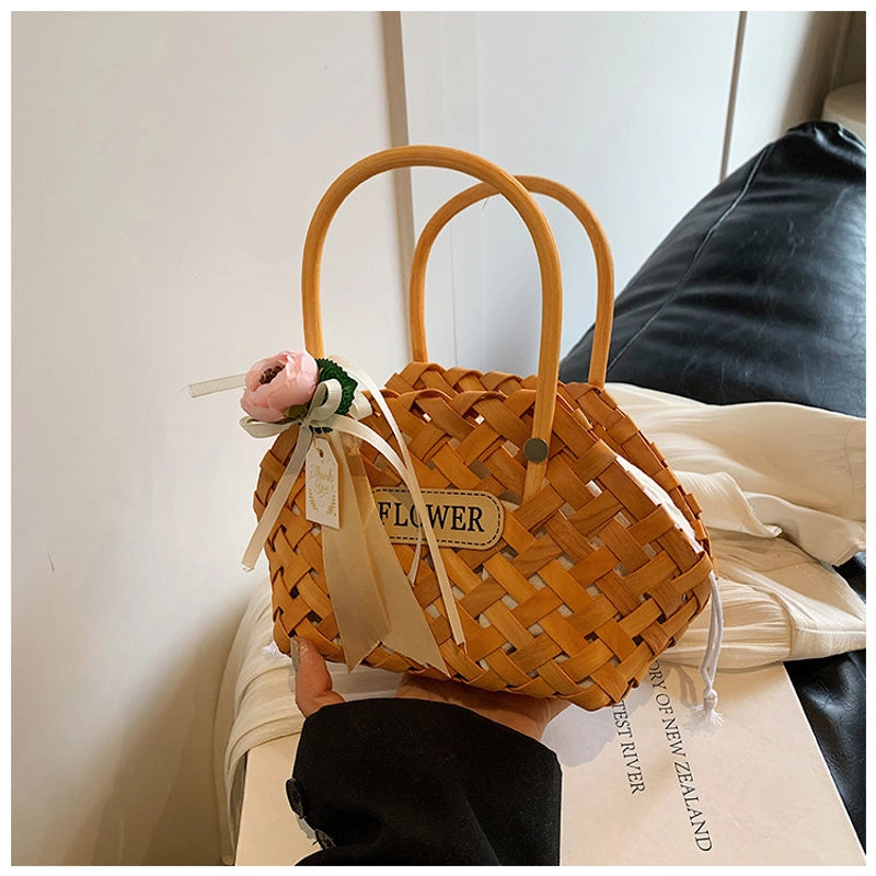 Women’s Small Straw Solid Color Vacation Beach Weave String Straw Bag