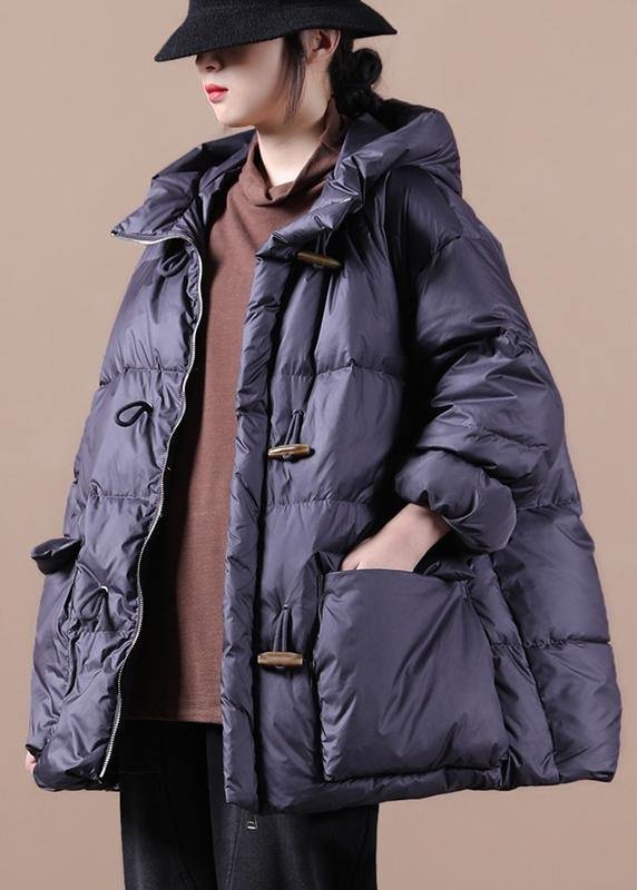 women plus size down jacket black hooded pockets goose Down coat
