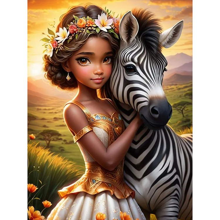 Zebra And Girl 30*40CM (Canvas) Full Round Drill Diamond Painting gbfke