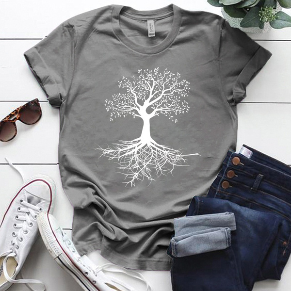 Women Graphic Tees Shirts Tree Life Print Spiritual Tshirt Natural Plants Causal Tops