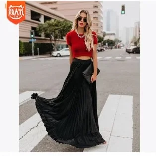 Uveng Uveng 2024 New Large-Size High-Waisted Half-Dress Women's Large Swing Skirt Wrinkles Long Skirt