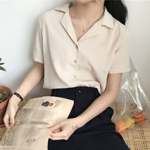 Summer Blouse Shirt For Women Fashion Short Sleeve V Neck Casual Office Lady White Shirts Tops