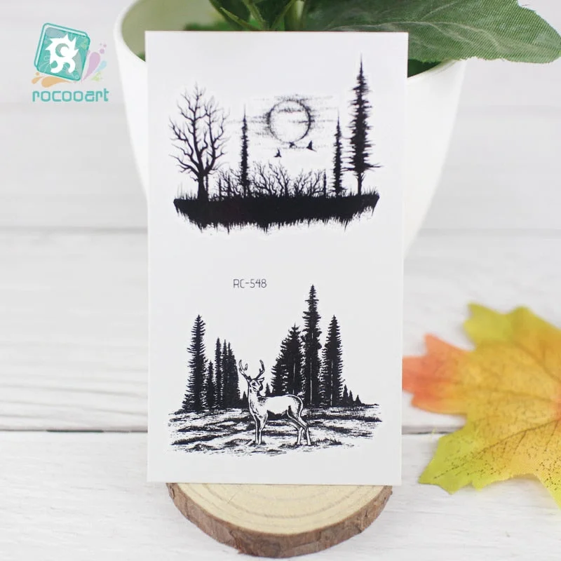 Free Shipping Planet Sun Mountain Pine Tree Temporary Tattoos Sticker Triangle Wave Tattoo Body Art Arm Black Small Fake Tattoo