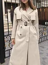 Simple Lapel Collar Buttoned Belted Loose Solid Color Trench Coat