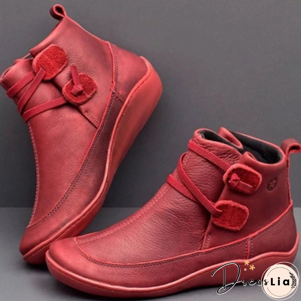 Womens Medieval Vintage Leather Boots Braided strap flat heel all season waterproof slip