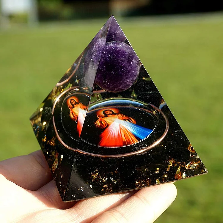 Amethyst Sphere With Obsidian Reki Orgone Pyramid