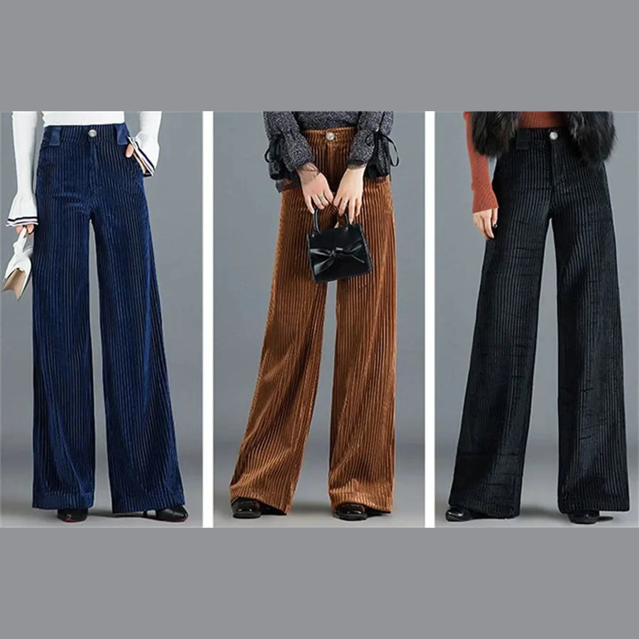 Women's Corduroy Palazzo Trousers &ndash; High-Rise '70s Wide-Leg Flare