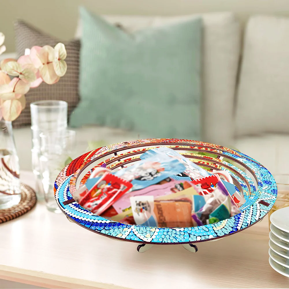 DIY Mandala Diamond Painting Wooden Serving Tray Decorative Diamond Painting Dining Plate