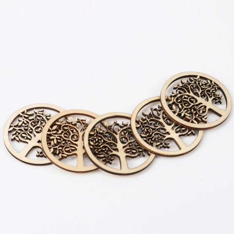 Natural Tree Pattern Wooden Scrapbooking Art Collection Craft for Handmade Accessory Sewing Home Decoration 50mm 10pcs