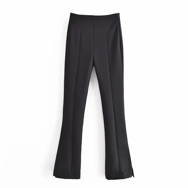 Za Women's Pants Flare Pants Black High Waist Trousers Female Spring Skinny Office Ladies Pant Workwear Solid Split Pant Casual