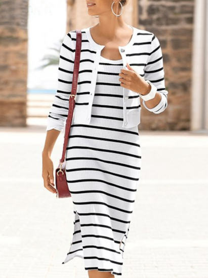 Striped Fit Casual Two Piece Sets
