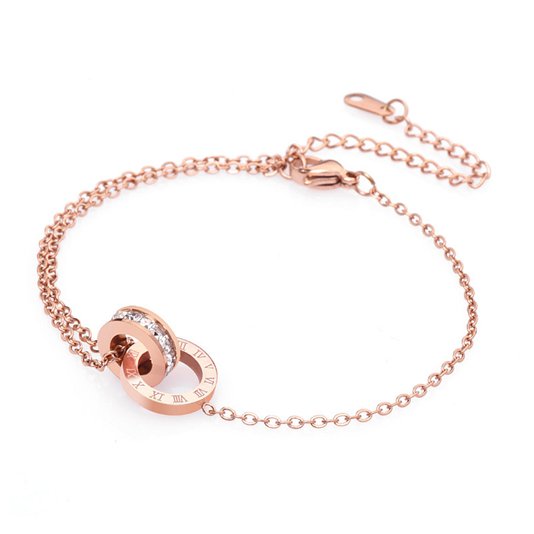 Roman Numeral Double Ring Diamond Necklace Versatile Ear Stud Female Ring Bracelet Accessories-Annaletters